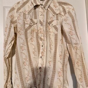 Wrangler Floral Western Blouse - Cream and Brown